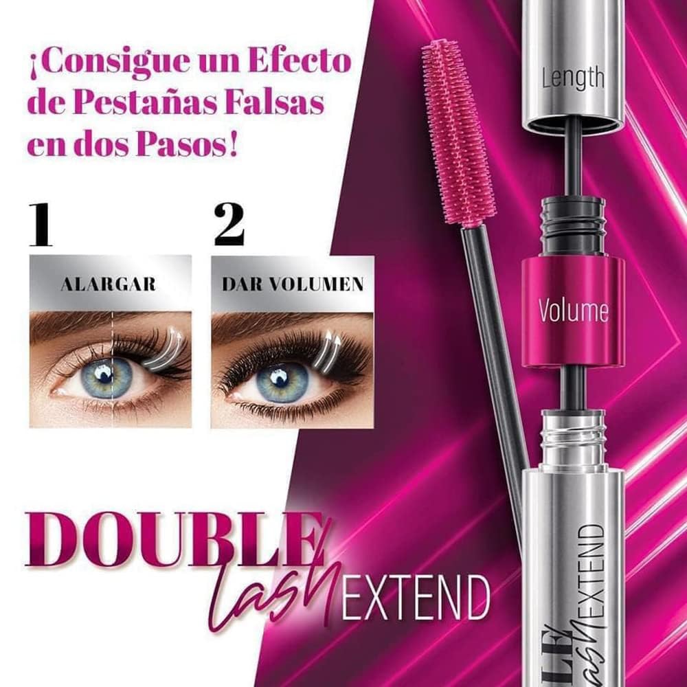 FARMASi 2 PACK Double Lash Extend Mascara, 2-Step Special Brush for Lengthening & Volumizing, False Lash Effect, Buildable Formula, No Clumping, Defines Eyelashes, Intense Black