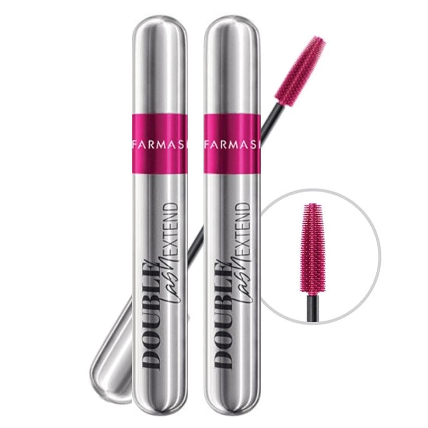 FARMASi 2 PACK Double Lash Extend Mascara, 2-Step Special Brush for Lengthening & Volumizing, False Lash Effect, Buildable Formula, No Clumping, Defines Eyelashes, Intense Black