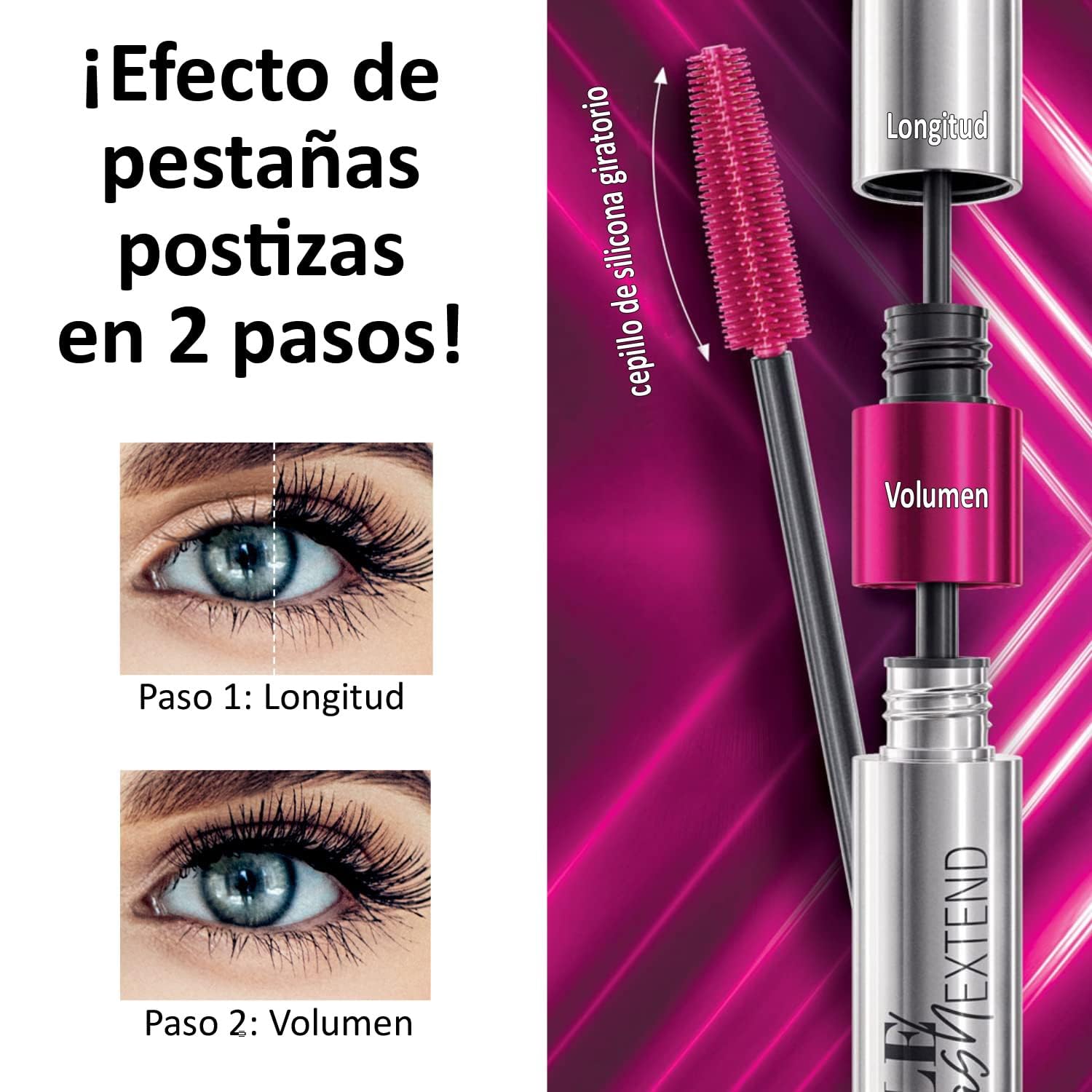 FARMASi 2 PACK Double Lash Extend Mascara, 2-Step Special Brush for Lengthening & Volumizing, False Lash Effect, Buildable Formula, No Clumping, Defines Eyelashes, Intense Black