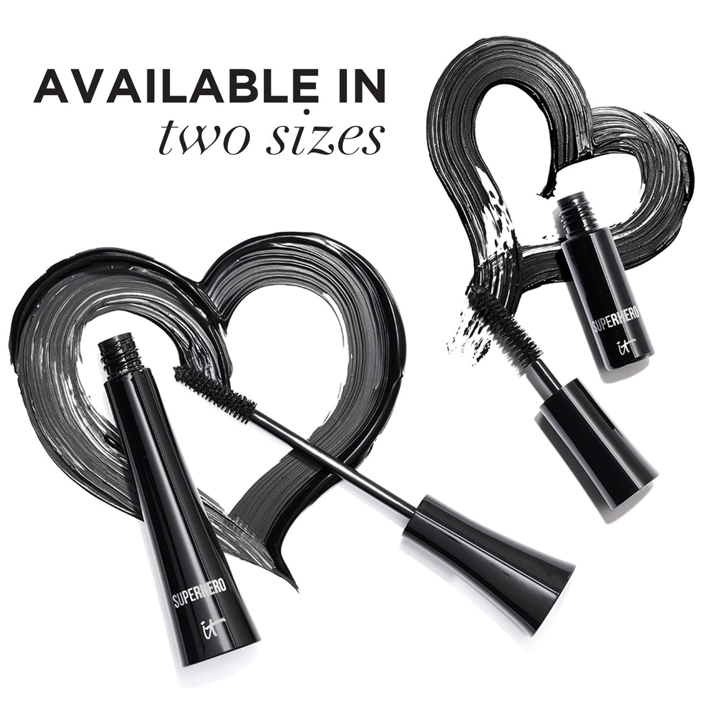 IT Cosmetics Superhero Mascara Black – Volumizing & Lengthening, Buildable Volume, Hydrolyzed Collagen, Biotin, Peptides, Lifting & Curling Formula, Super Black Pigment, Suitable for Sensitive Eyes