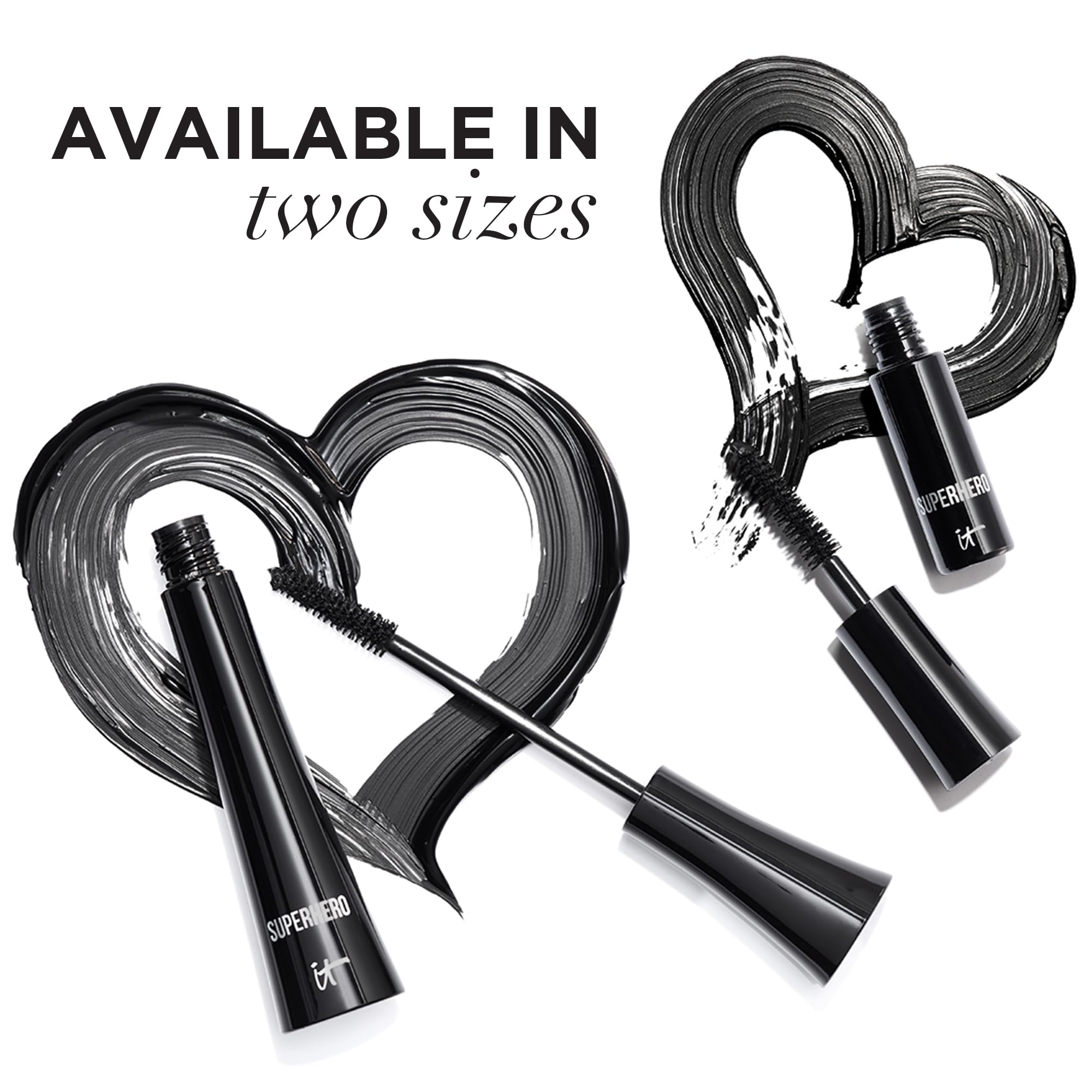 IT Cosmetics Superhero Mascara Black – Volumizing & Lengthening, Buildable Volume, Hydrolyzed Collagen, Biotin, Peptides, Lifting & Curling Formula, Super Black Pigment, Suitable for Sensitive Eyes