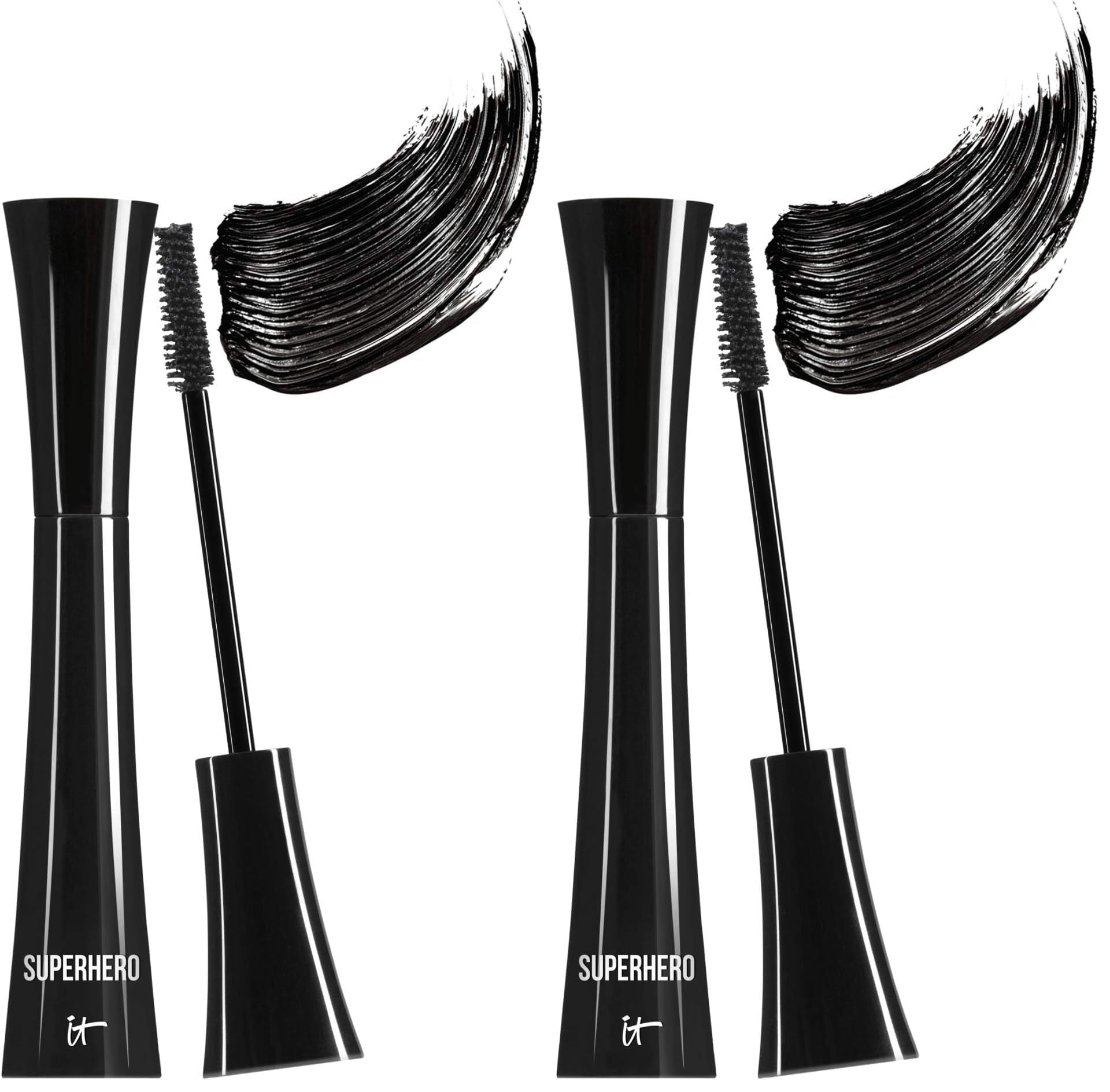 IT Cosmetics Superhero Mascara Black – Volumizing & Lengthening, Buildable Volume, Hydrolyzed Collagen, Biotin, Peptides, Lifting & Curling Formula, Super Black Pigment, Suitable for Sensitive Eyes