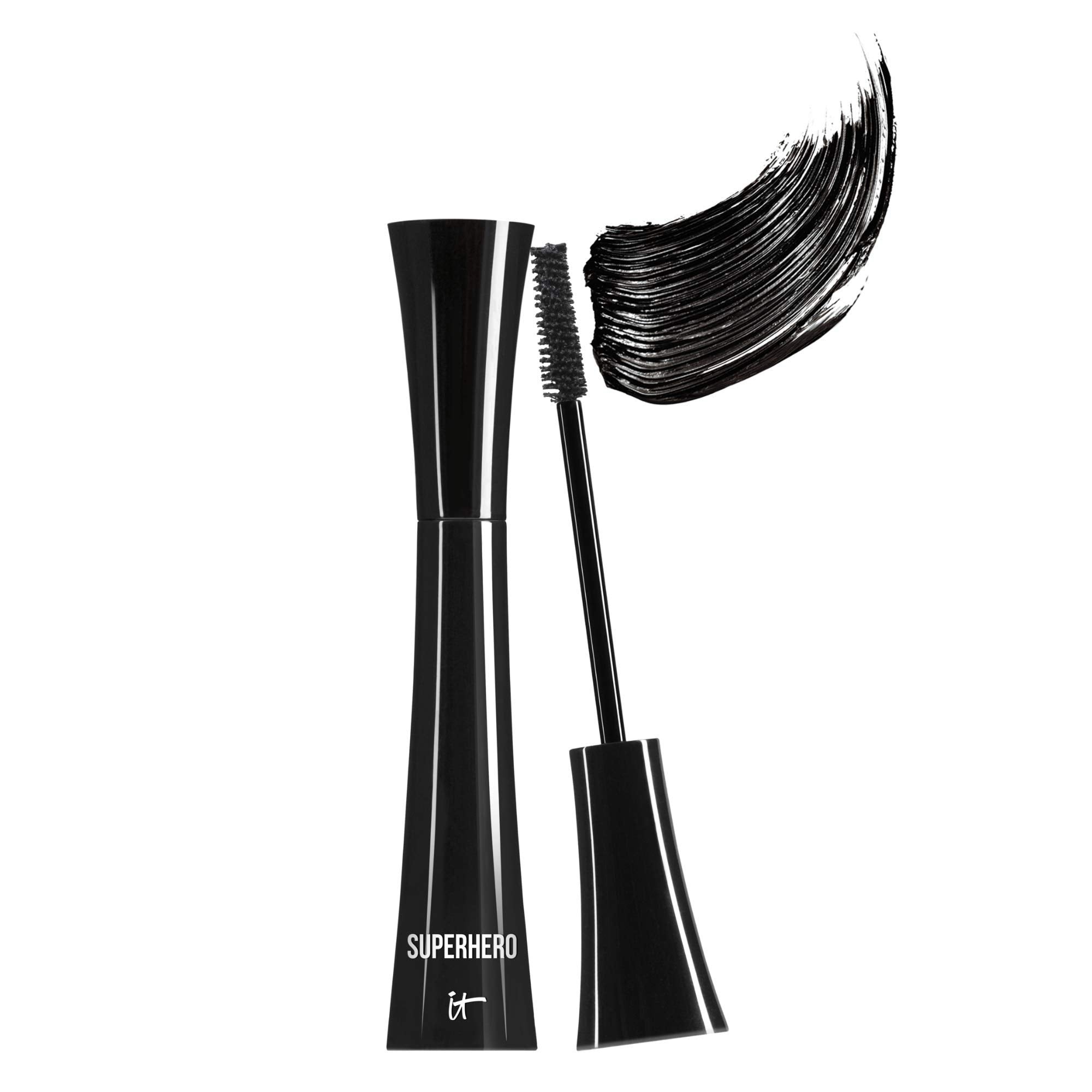 IT Cosmetics Superhero Mascara Black – Volumizing & Lengthening, Buildable Volume, Hydrolyzed Collagen, Biotin, Peptides, Lifting & Curling Formula, Super Black Pigment, Suitable for Sensitive Eyes